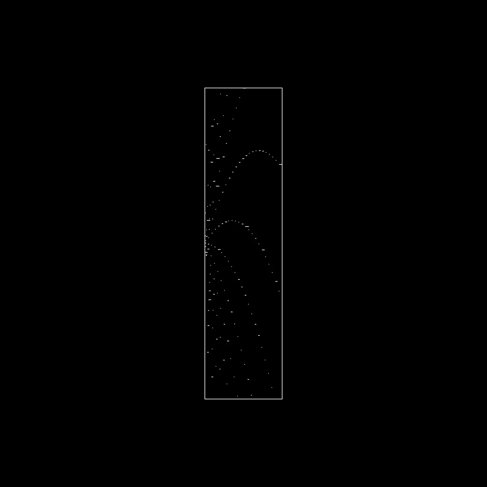 A single gen: a sparse dotted line climbing from the left edge into two broad arcs, with loose dashes trailing down the left side.