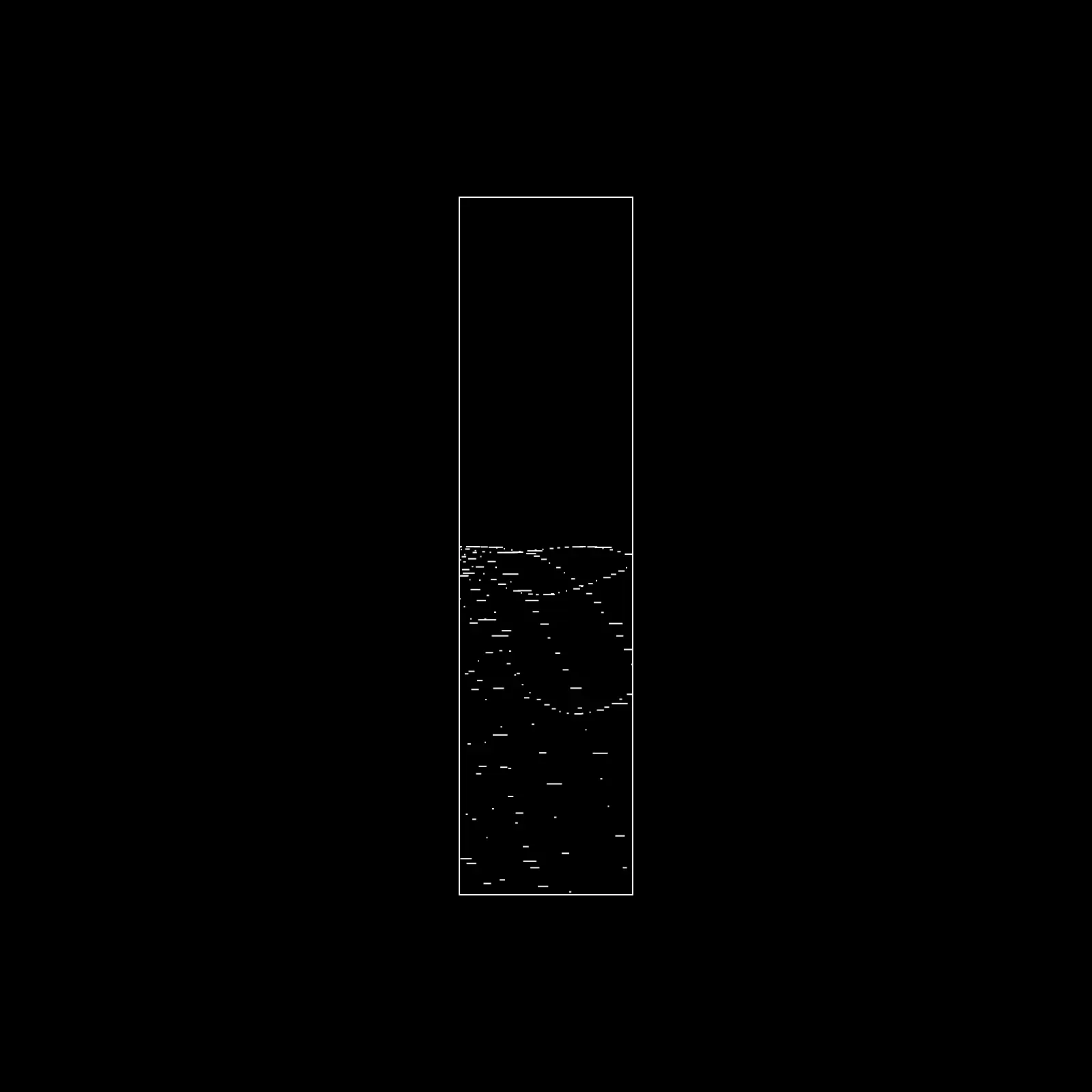 A single gen: the top half empty, the bottom half filled with dashes and dotted arcs that start at a hard horizon across the middle.